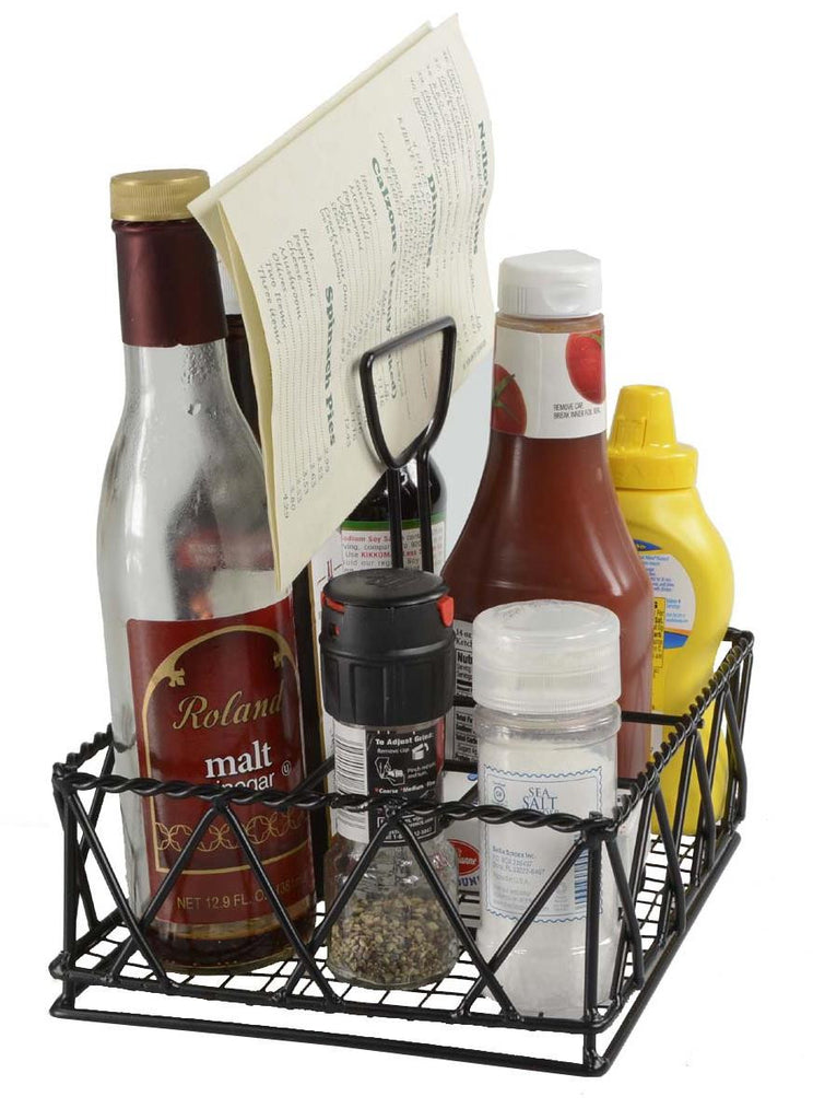 Square_Braided_Wire_Condiment_Caddy_w/_Menu_Clip_-_Black_19694