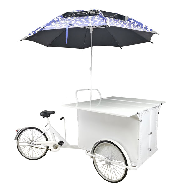 89.8X29.3X5.9 White Vending Trike Mobile Food Beverage Bike Cart