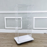 Clear Acrylic Podium Pulpit Lectern 23X16X46.3" Wood (MDF) Base Custom Logo 102702+15901-12“-COLOR