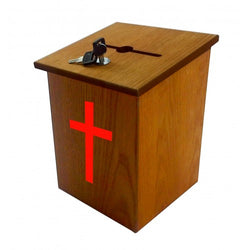 FixtureDisplays® Wood Church Collection Fundraising Box Donation Charity Box with Red Cross Christian Church Tithes & Offering Prayer Box 7.5"W x 7.5"H x 9-7/8" D Wallmount or Tabletop 15203