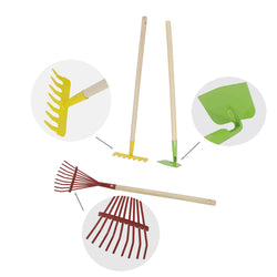 Kids Garden Tool Set 28" Long Toy, Rake, Hoe and Leaf Rake, Reduced size,3-Piece 15210-9toothrack+rake+hoe