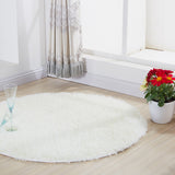 White Round Rug  51 inches Diameter for Kids Room,Furry Carpet Shaggy Nursery 15737