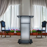 FixtureDisplays® 23.8x15x46.7" Acrylic Church Podium Pulpit Debate Conference Lectern Plexiglass Lucite Black Wood Shelf on Wheels 1803-5-BLACK-NEW