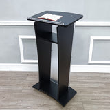 FixtureDisplays® 23.8x15x46.7" Acrylic Church Podium Pulpit Debate Conference Lectern Plexiglass Lucite Black Wood Shelf on Wheels 1803-5-BLACK-NEW