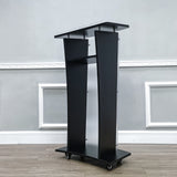 FixtureDisplays® 23.8x15x46.7" Acrylic Church Podium Pulpit Debate Conference Lectern Plexiglass Lucite Black Wood Shelf on Wheels 1803-5-BLACK-NEW