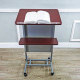 Floor Standing Pulpit Adjustable Height Lectern Podium w/ Casters, Heavy Duty Steel Frame, Rolling Podium 18147