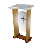 Wood Acrylic Podium Pulpit LEctern, Optional Cross Plain Front Panel, 46.7" Tall 19655-2TUNE