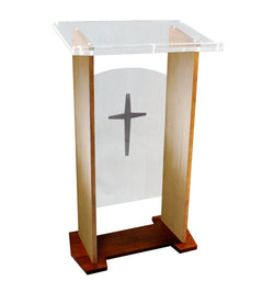 Wood Acrylic Podium Pulpit LEctern, Optional Cross Plain Front Panel, 46.7" Tall 19655-2TUNE