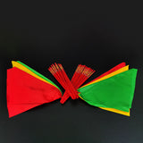 2PK Red Chopsticks Dance Prop with Flowing Squrare Hankerchief Ribbons Yellow Green 21849