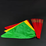 2PK Red Chopsticks Dance Prop with Flowing Squrare Hankerchief Ribbons Yellow Green 21849