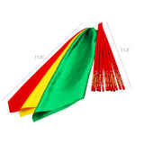 2PK Red Chopsticks Dance Prop with Flowing Squrare Hankerchief Ribbons Yellow Green 21849