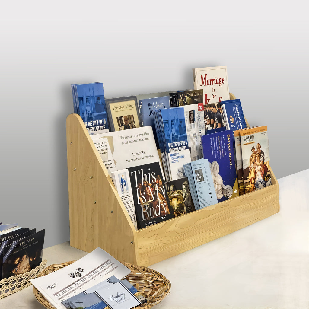 FixtureDisplays® White Countertop Book Shelf Display, Greeting Card Rack,  Step Rack for Literature, Magazines, Brochure, Tile Sample Paint Brochure