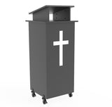 Black Wood Podium Pulpit Lectern Event Debate Speech School Mobile Wheel Castors