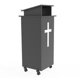 Black Wood Podium Pulpit Lectern Event Debate Speech School Mobile Wheel Castors