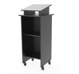 Black Wood Podium Pulpit Lectern Event Debate Speech School Mobile Wheel Castors