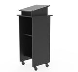 Black Wood Podium Pulpit Lectern Event Debate Speech School Mobile Wheel Castors