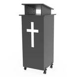 Black Wood Podium Pulpit Lectern Event Debate Speech School Mobile Wheel Castors