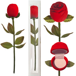 Red Velour Long Stem Rose Gift Box in Presentation Box Ring