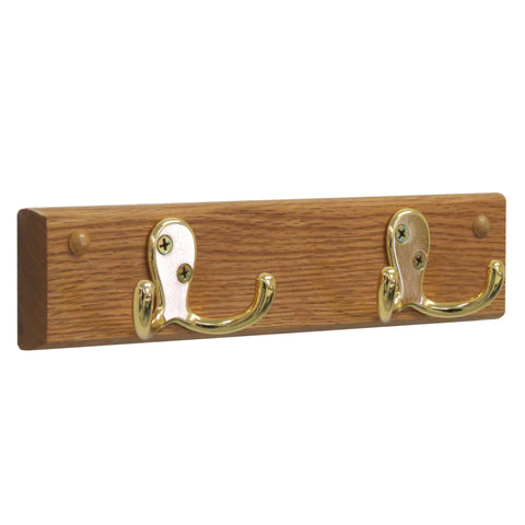 2 Double Prong Hook Rail/Coat Rack, Brass/Light Oak 104258