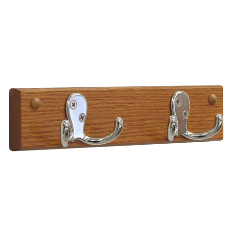 2 Double Prong Hook Rail/Coat Rack, Nickel/Medium Oak 104263