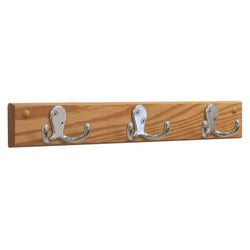 3 Double Prong Hook Rail/Coat Rack, Nickel/Light Oak 104267