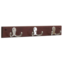 3 Double Prong Hook Rail/Coat Rack, Nickel/Mahogany 104268