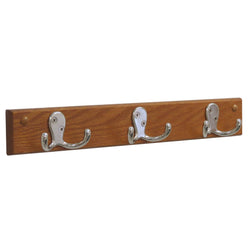 3 Double Prong Hook Rail/Coat Rack, Nickel/Medium Oak 104269