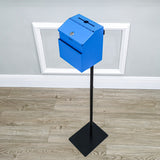 Black Metal Donation Box Floor Stand Lobby Foyer Tithes & Offering Suggestion 11065+11118-BLUE