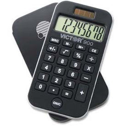 Victor® 8-Digit Pocket Calculator, 900, Dual Power, 2-1/2" X 4-5/8" X 1/4", Black 1119418