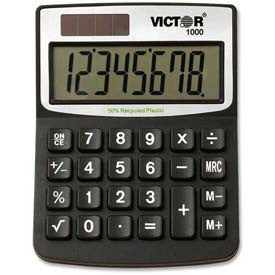 Victor® 8-Digit Mini-Desktop Calculator, 1000, Dual Power, 3-1/4" X 4-1/4" X 1/2", Black 1119419