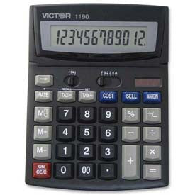 Victor® 12-Digit Desktop Calculator, 1190, W/Cost/Margin, 6" X 7-3/4" X 1-1/4", Black 1119426