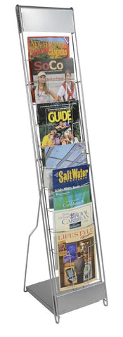 10-Tier Literature Stand for Floor, Portable with Case, for 8.5 x 11 Catalogs, Silver 119053