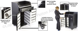 Valet Podium with Key Cabinet, Locking Drawer, & Wheels, 150 Hooks - Black