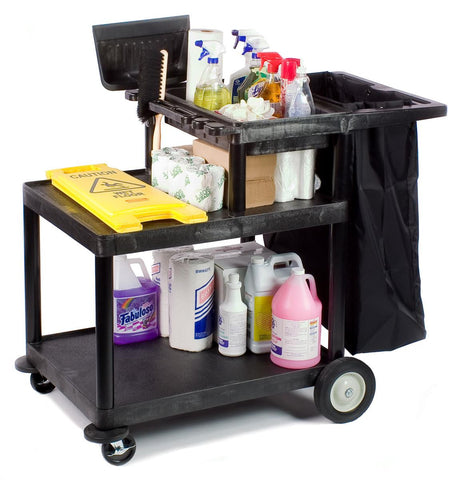 Janitorial Trolley Cleaning Cart with PVC Bag and Cover for Housekeeping