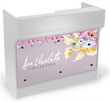 48" White Cash Wrap w/ Adjustable Shelves & Custom Graphic - Black Standoffs 119154