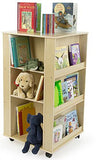 Children's Book Display for Floor, Wheels, 4-Sided, Adjustable Shelves,Wood, Natural 119178
