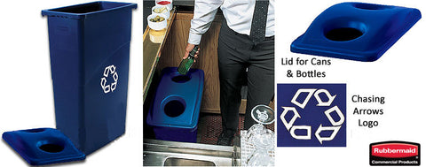 23 Gallon Recycling Bin, Lid with Bottle & Can Holes - Blue 119181