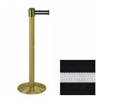 38" Brass Stanchion Post with 7.5' Retractable Belt - Black w/ White Stripe 119414