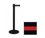 38" Black Stanchion Post with 13' Retractable Belt - Black w/ Red Stripe 119451
