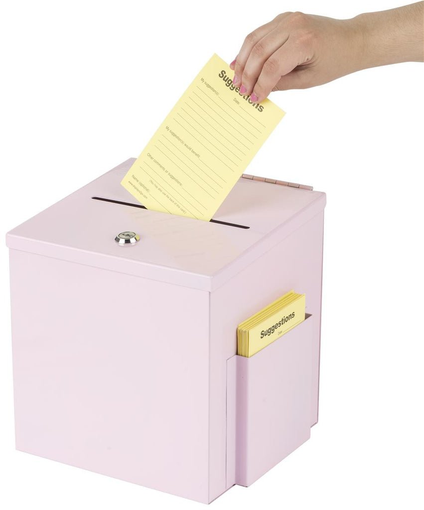 Metal Ballot Box W/ Side Pocket, Pen & Lock, Wall Or Countertop - Pink ...