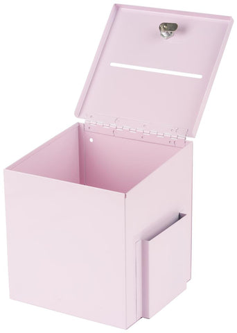 Metal Ballot Box W/ Side Pocket, Pen & Lock, Wall Or Countertop - Pink ...