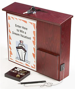 Wooden Ballot Box w/ Sign Holder, Pocket, Pen & Lock, Wall or Countertop - Mahogany 119607