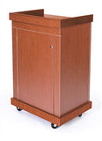 Mobile Lectern with Enclosed Cabinet, Pull-out Shelf, Locking Wheels - Cherry 119698