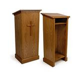 Wood Podium for Floor, with Cross, Open Back, Oak - Dark Stain 119747