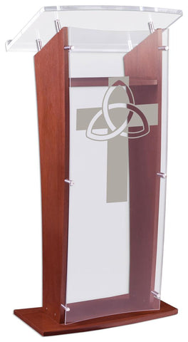 Wood Podium with Acrylic Front Panel & Surface, Cross, 48.75" Tall - Mahogany 119752