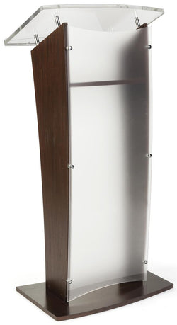 Wood Podium with Frosted Acrylic Front Panel, 48.75” Tall - Mahogany 119753