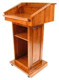 Wood Podium with Wheels, Convertible Design for Floor or Table - Dark Stain 119769