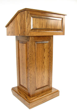 Wood Podium with Wheels, Convertible Design for Floor or Table - Dark Stain 119769