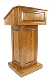 Wood Podium with Wheels, Convertible Design for Floor or Table - Dark Stain 119769