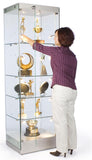 24" Glass Display Case w/Frameless Design, Adjustable Shelves, Hinged Door - Silver 119969